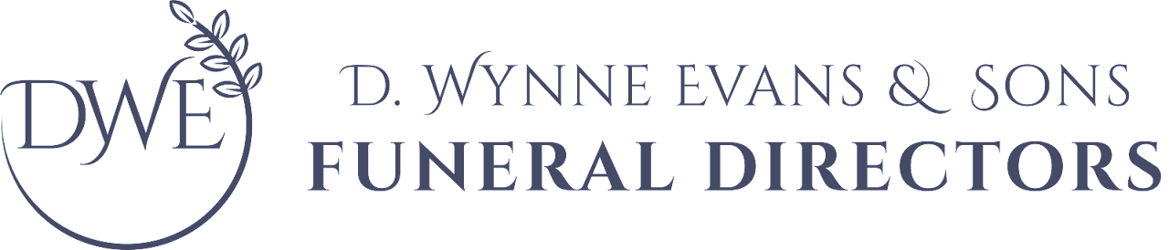 Logo of D. Wynne Evans & Sons Funeral Directors, featuring the initials DWE and a decorative leaf design.